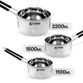 Kuber Industries Stainless Steel Sauce Pan Set for Kitchen | Stainless Steel, Wobble Free Base & Insulated Handles | Glossy, Easy to Clean & Durable | Milk & Tea Pan Set of 3 - Assorted